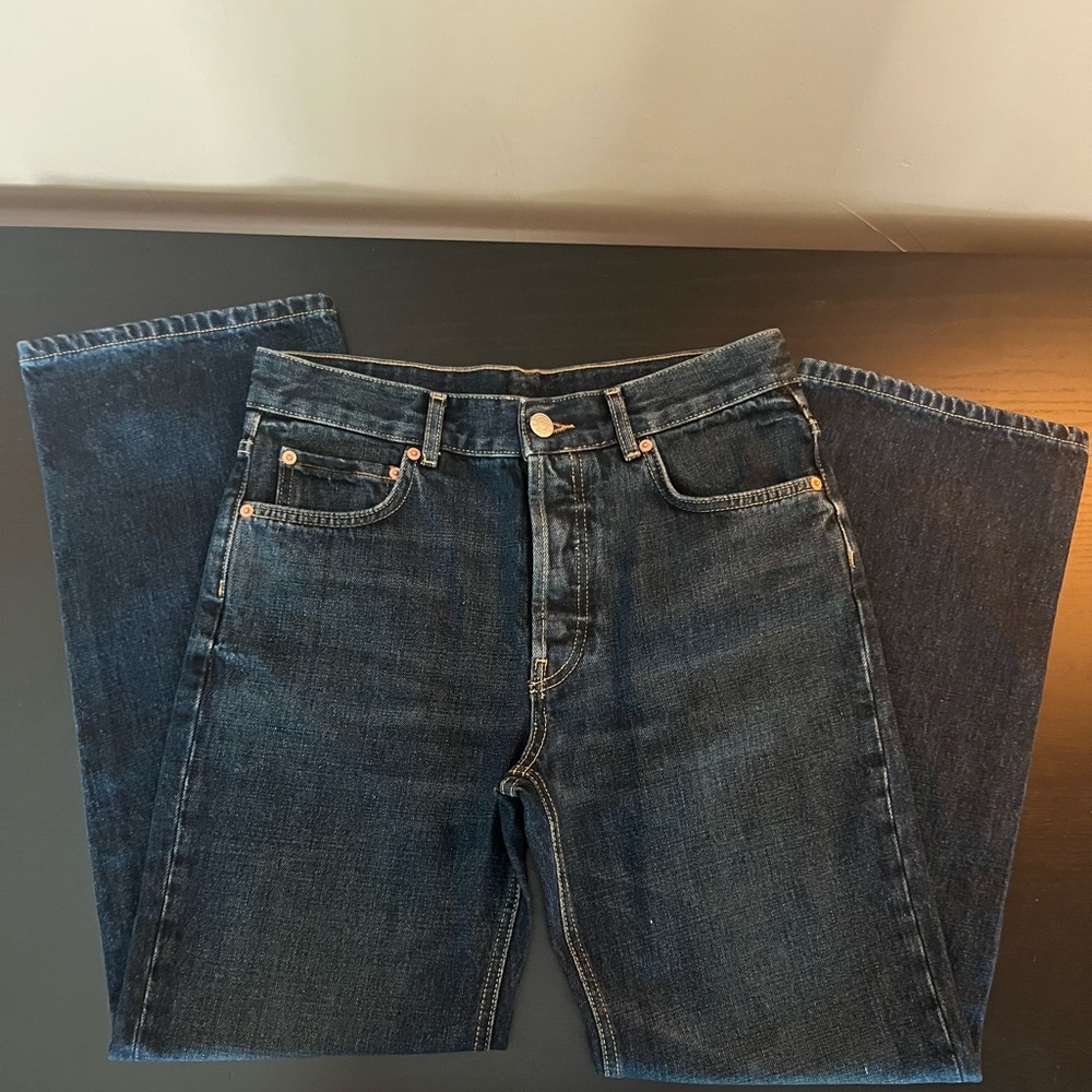 Baykan Denim Jeans Dark Wash Straight Leg Mid Rise NWOT Sample Sz 30